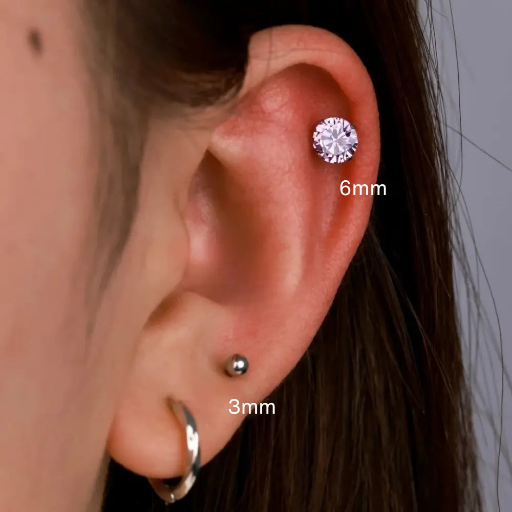 Titanium Multisize White Crystal Stud