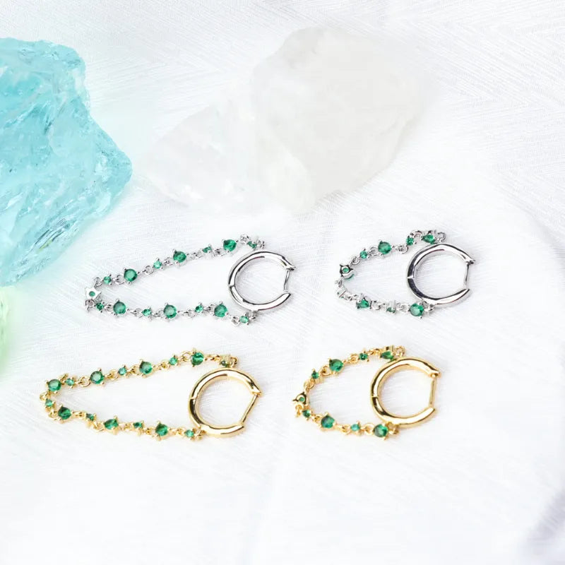 Livia Green Emerald Dangling Chain Hoop Earring