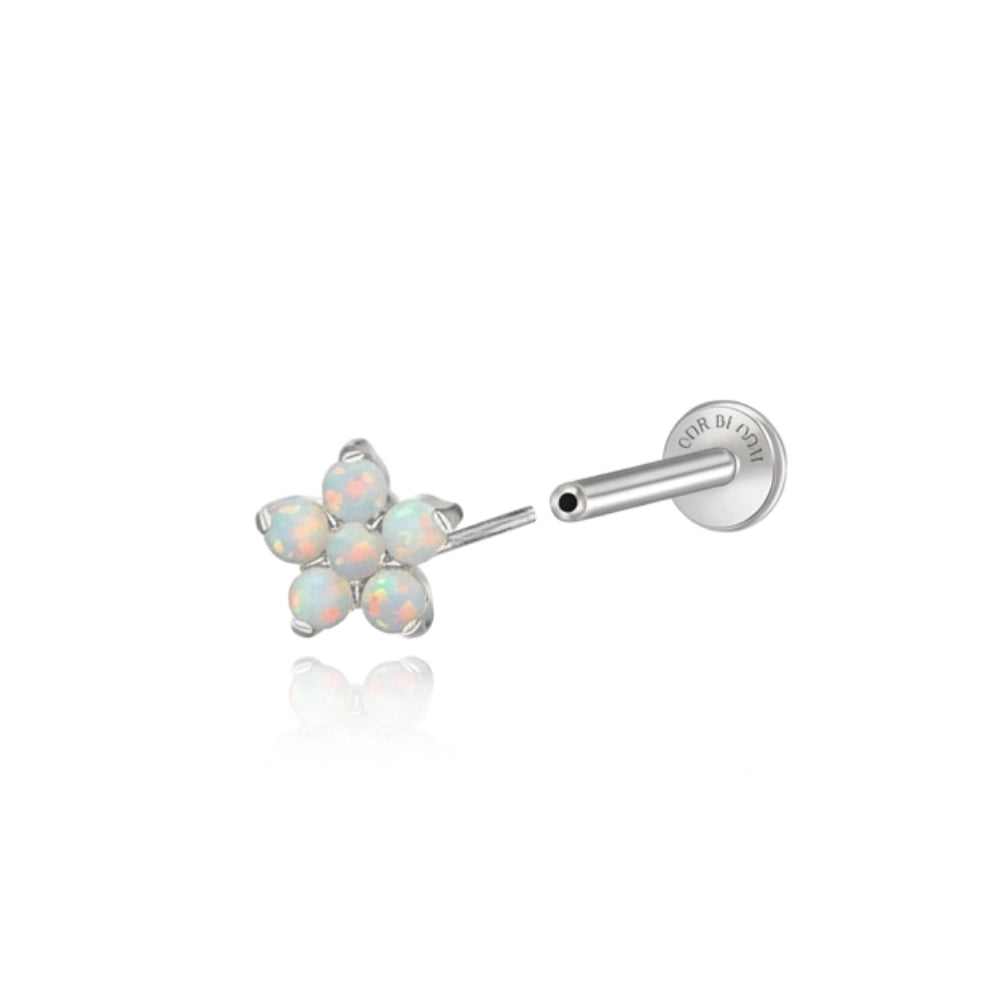 Titanium Nova Flower Stud - White Opal