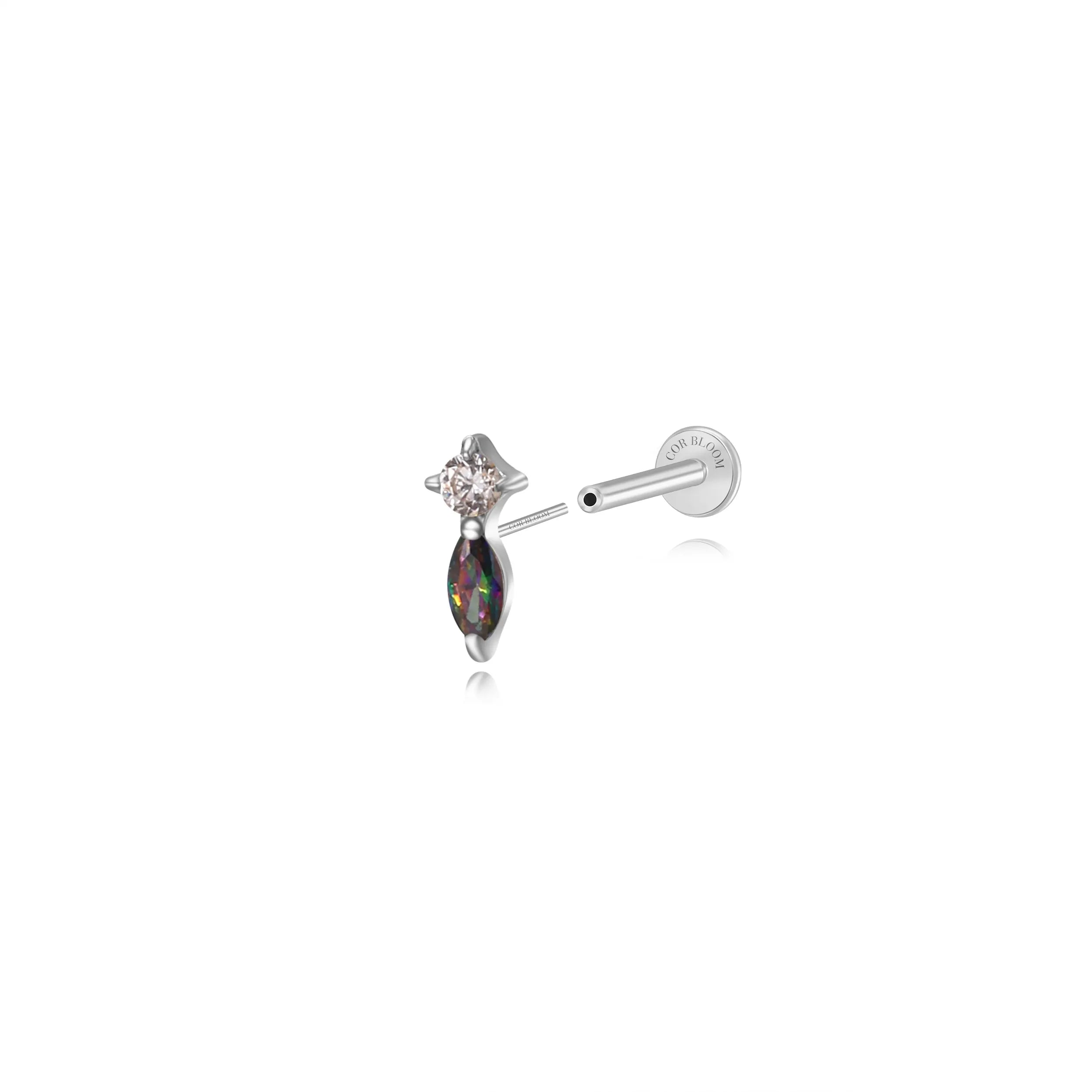 Titanium Eve Mini Marquise Stud - Dark Iridescent Gem