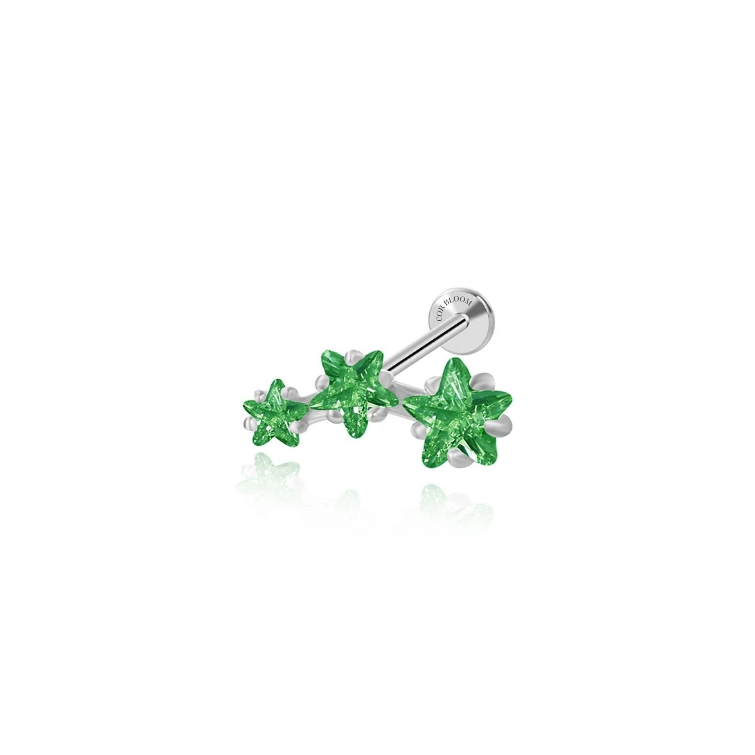 Green Emerald Trio Star Cluster Flat Back Piercing Stud