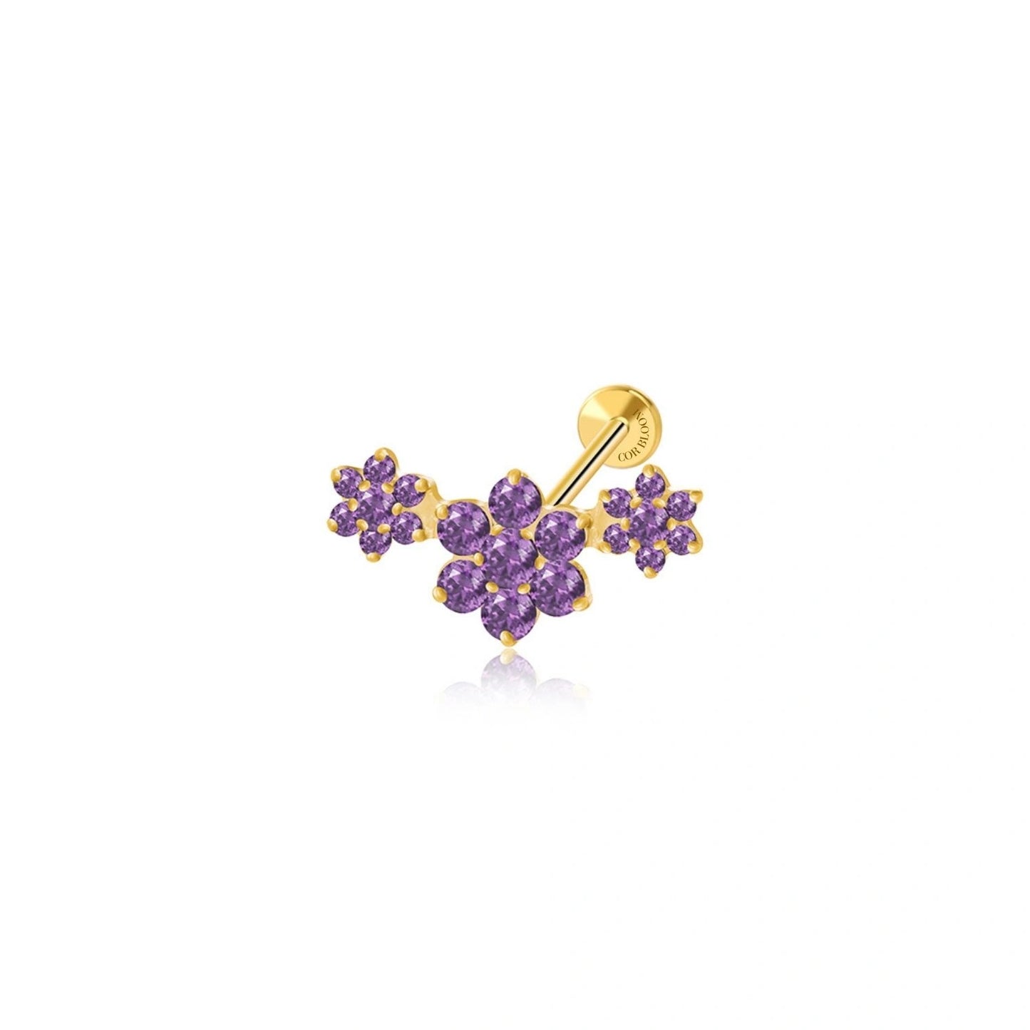 Titanium Amethyst Trio Blooming Flower Stud