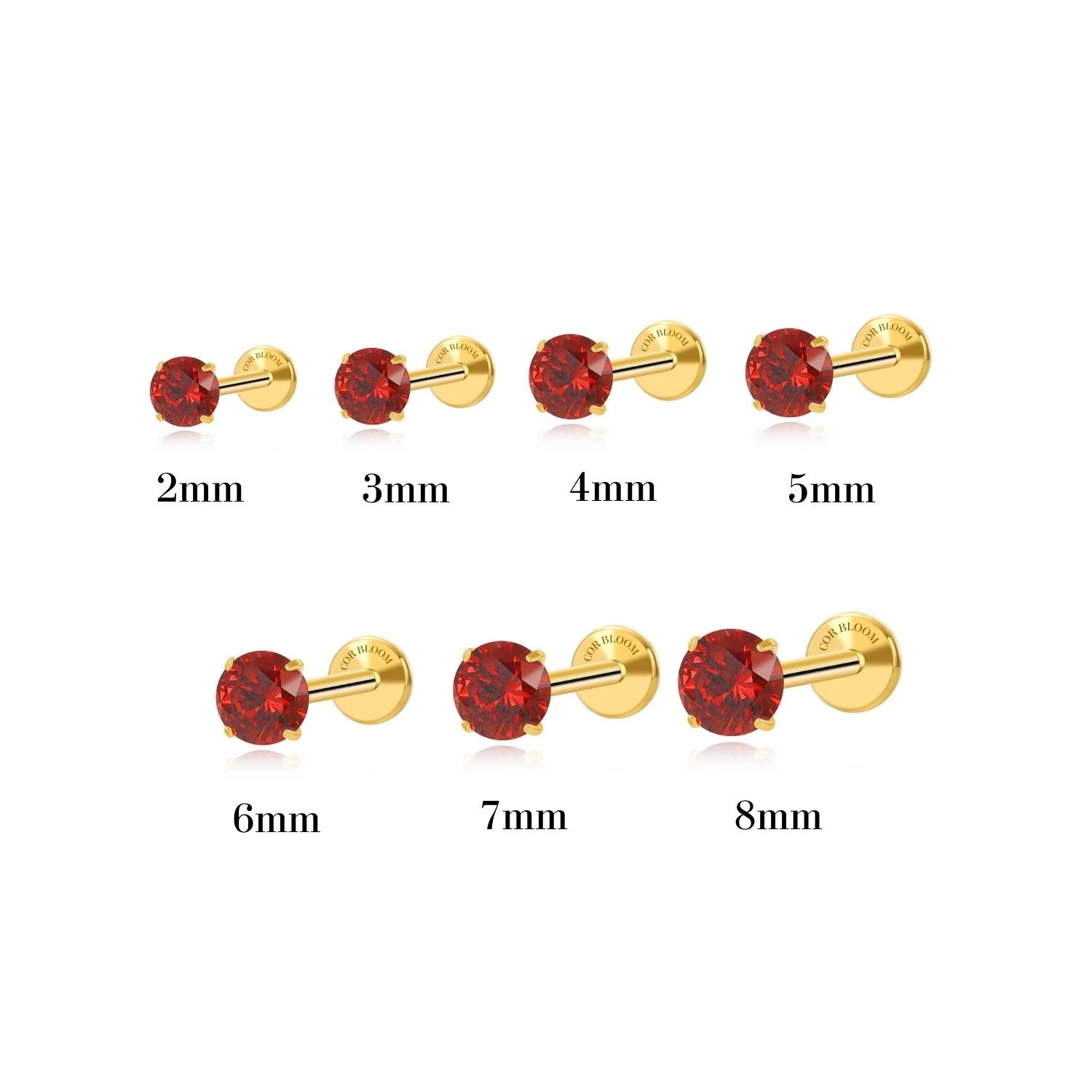 Titanium Multisize Red Garnet Stud (Push Pin)