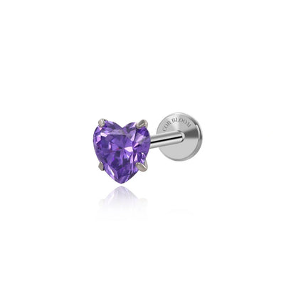 Titanium Multisize Amethyst Heart Flat Back Stud