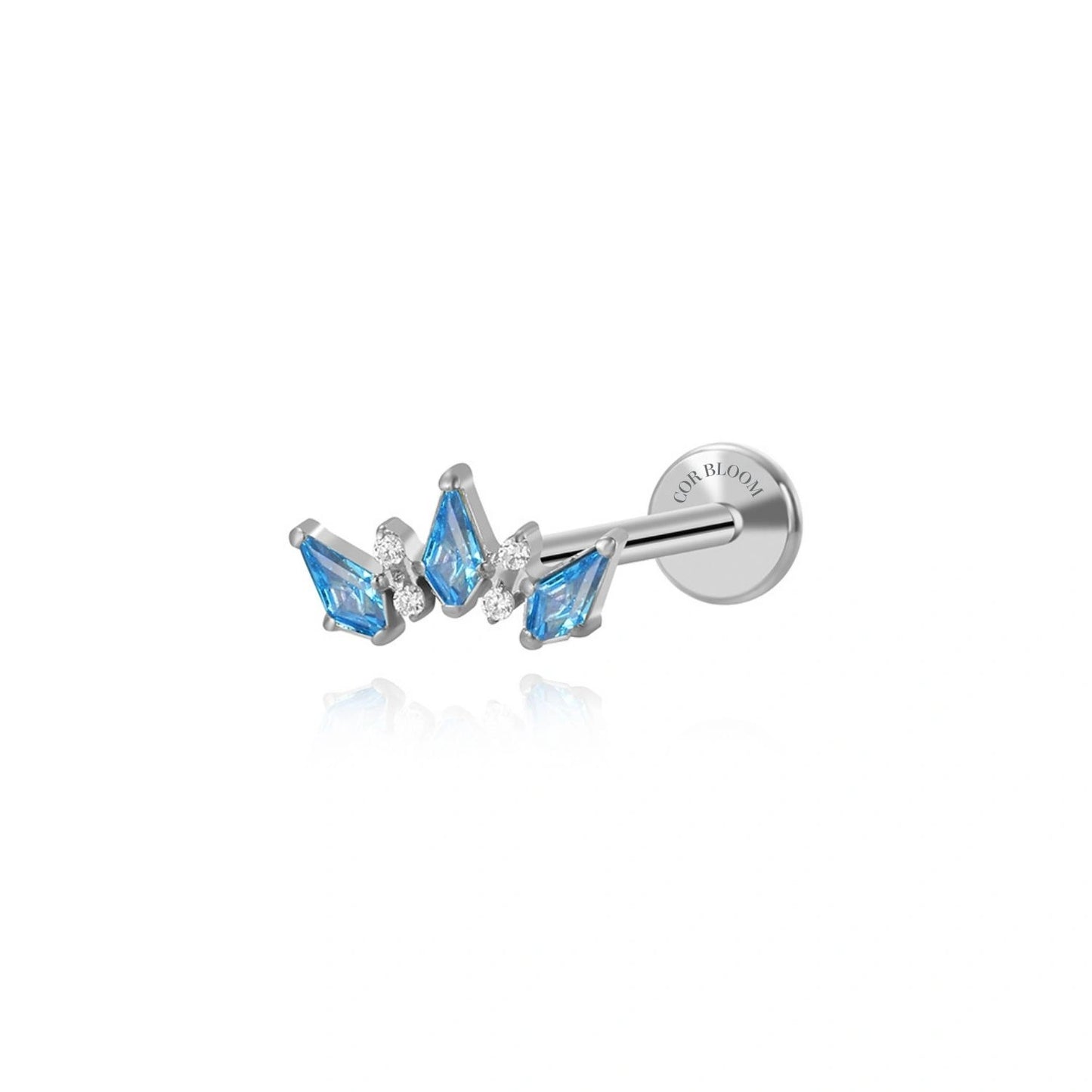 Titanium Sage Aquamarine Crown Flat Back Stud