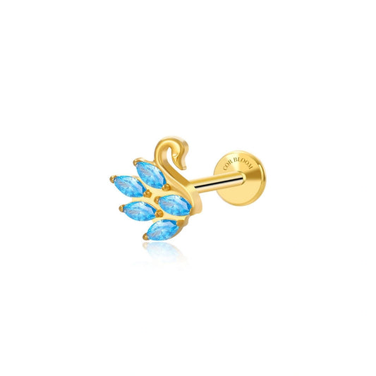 Titanium Aquamarine Swan Flat Back Stud