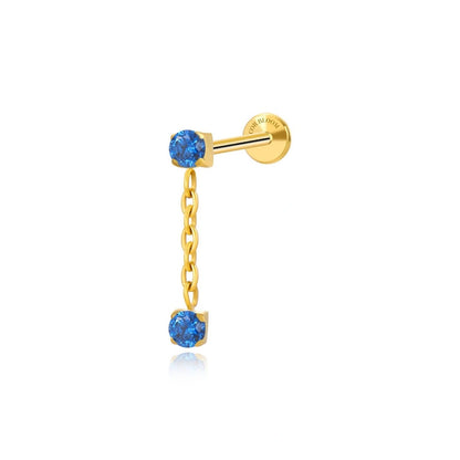 Titanium Blue Sapphire Dangling Duo CZ Flat Back Stud