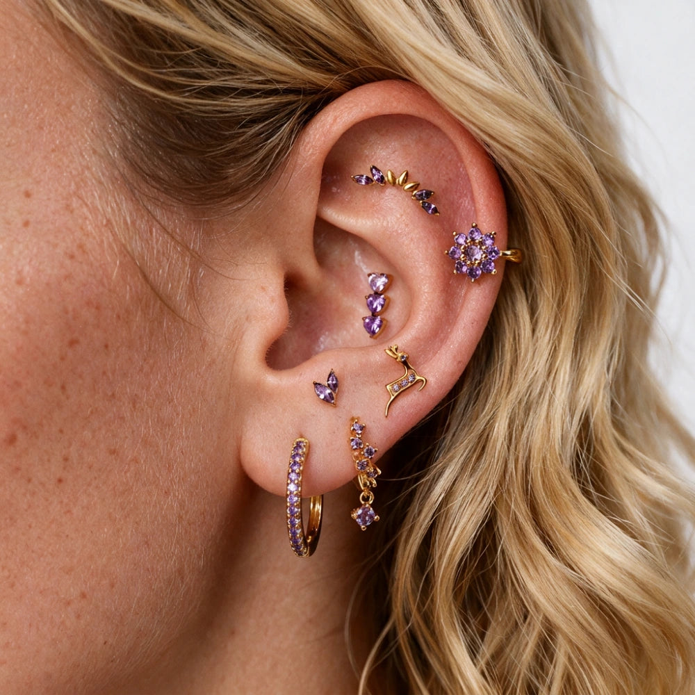 Titanium Akosua Mini Duo Petal Amethyst Stud