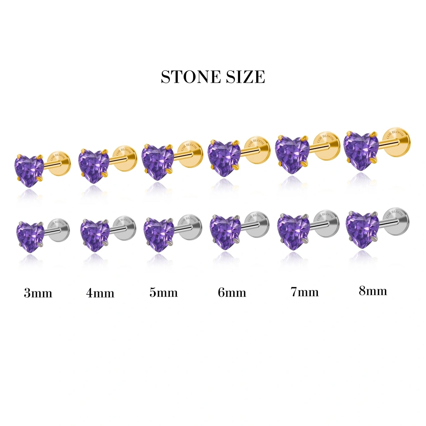 Titanium Multisize Amethyst Heart Flat Back Stud