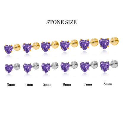 Titanium Multisize Amethyst Heart Flat Back Stud