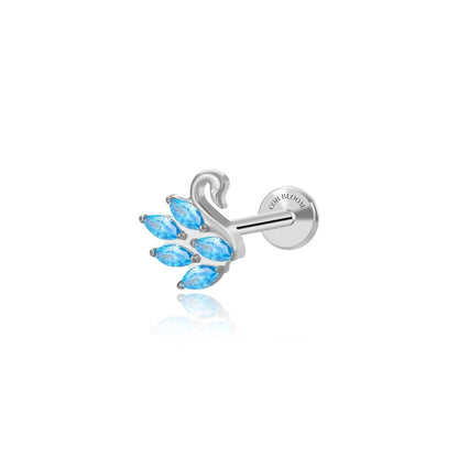 Titanium Aquamarine Swan Flat Back Stud