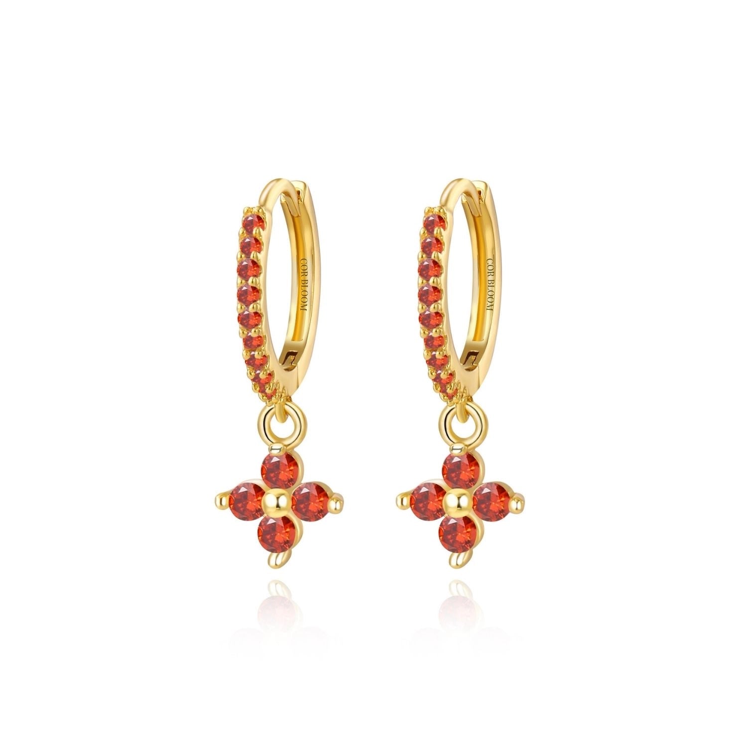 Avra Red Garnet Four-Leaf Clover Pave Hoops