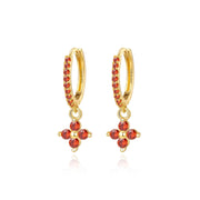 Avra Red Garnet Four-Leaf Clover Pave Hoops