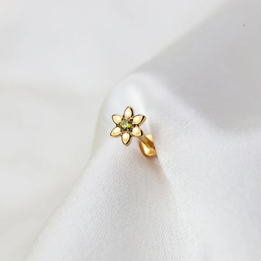Titanium Azalea Dainty Peridot Flower Flat Back Stud