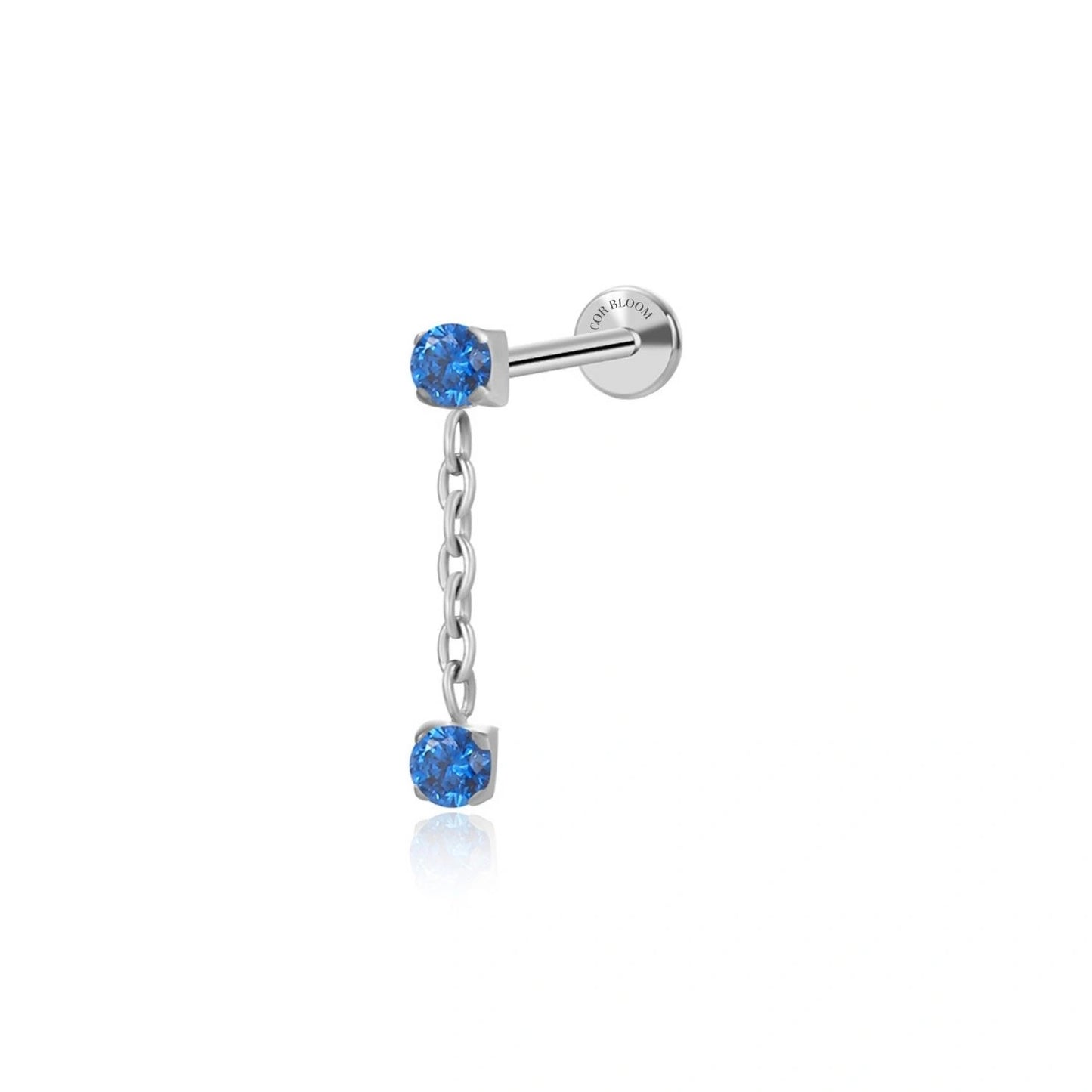 Titanium Blue Sapphire Dangling Duo CZ Flat Back Stud