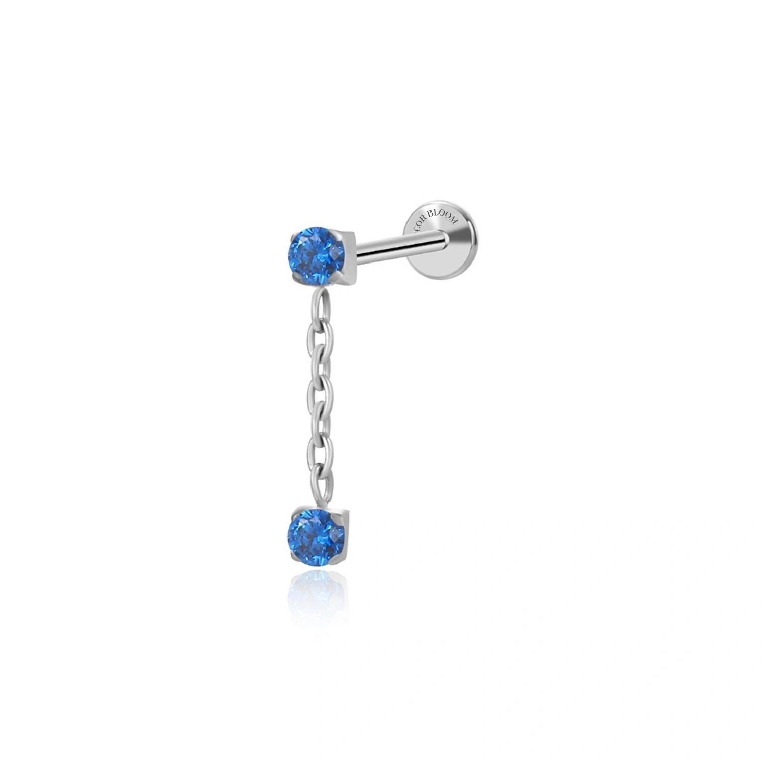 Titanium Isla Blue Sapphire Dangling Duo CZ Flat Back Stud