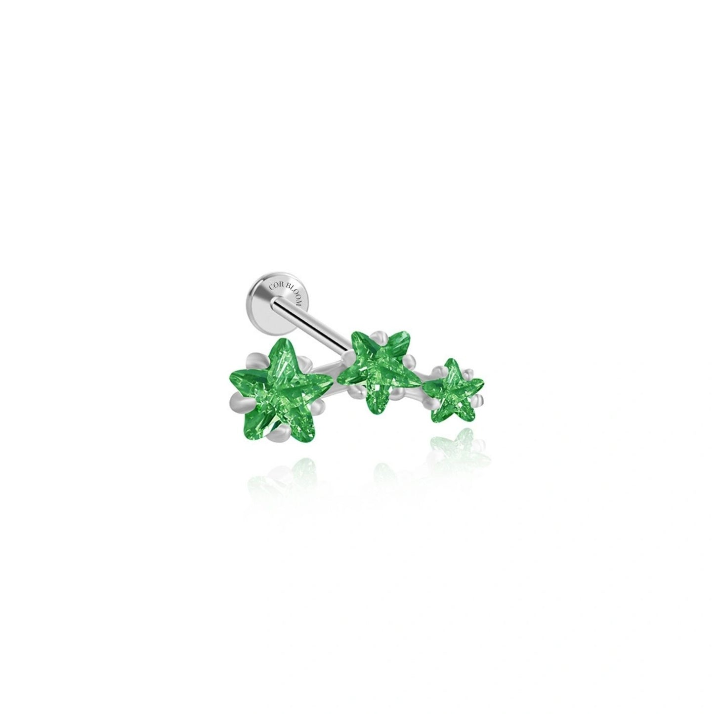 Green Emerald Trio Star Cluster Flat Back Piercing Stud