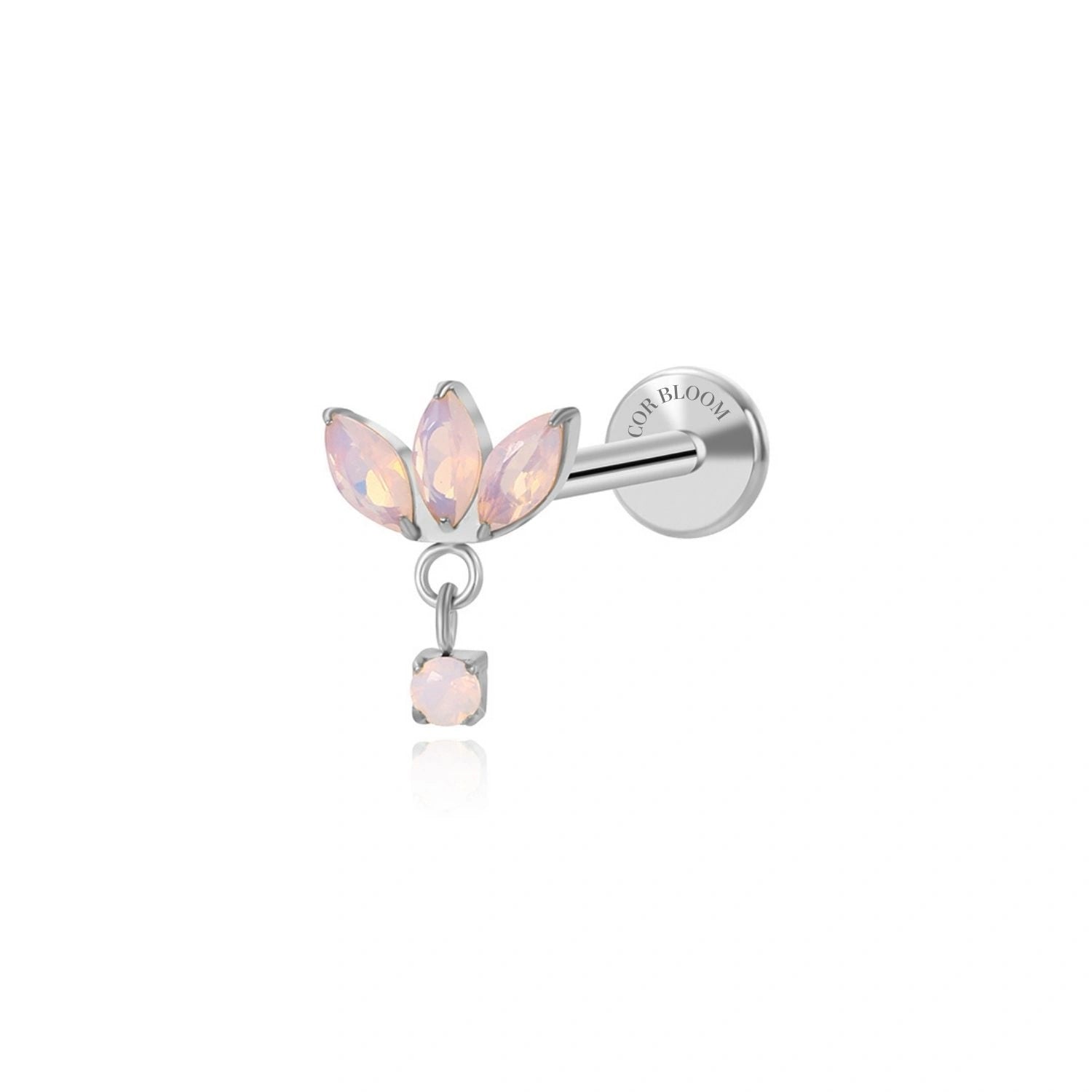 Titanium Rosy Pink Moonstone Trio Marquise Piercing Stud