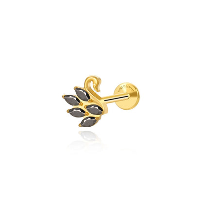 Titanium Black Swan Flat Back Stud