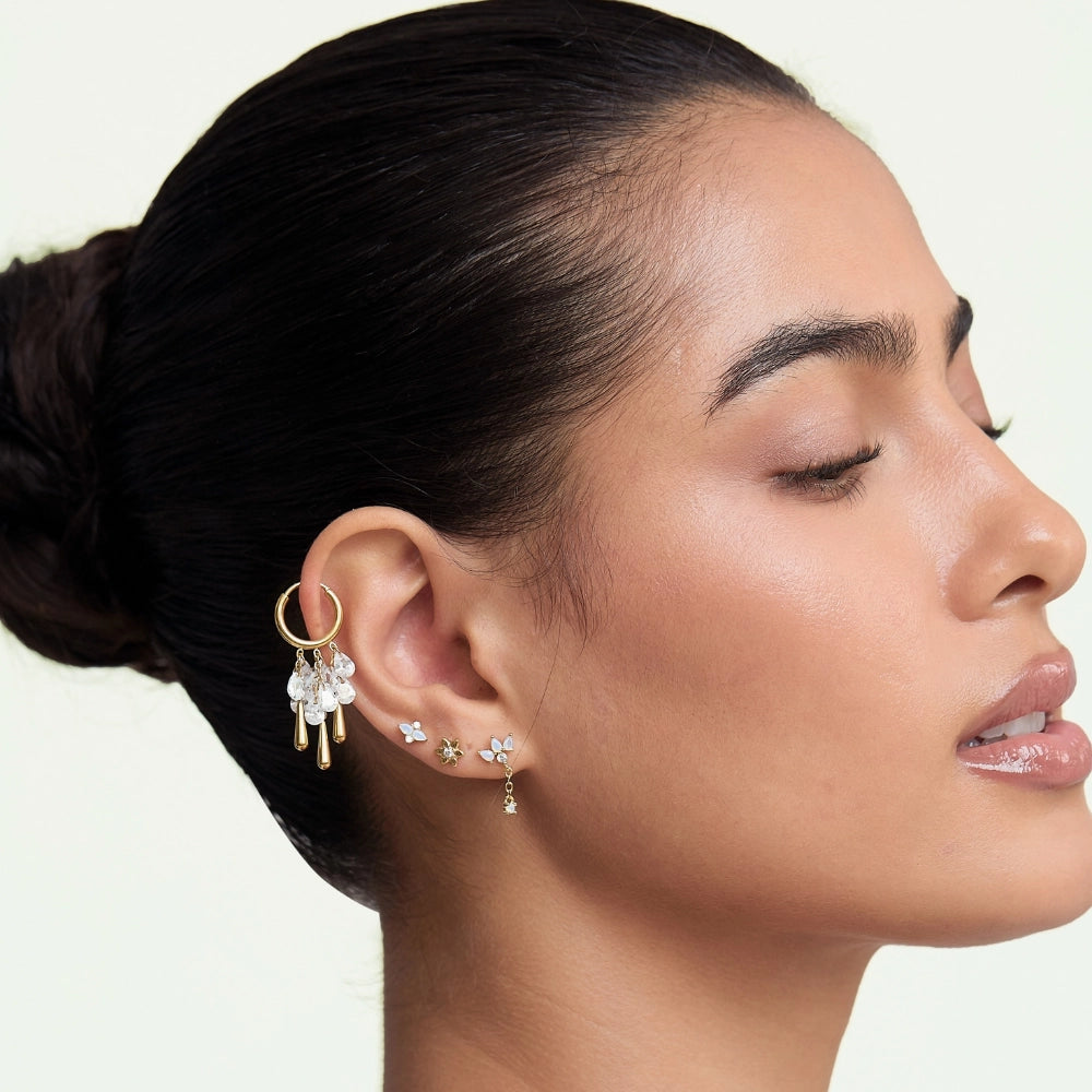 Titanium Tiara White Moonstone Flat Back Stud