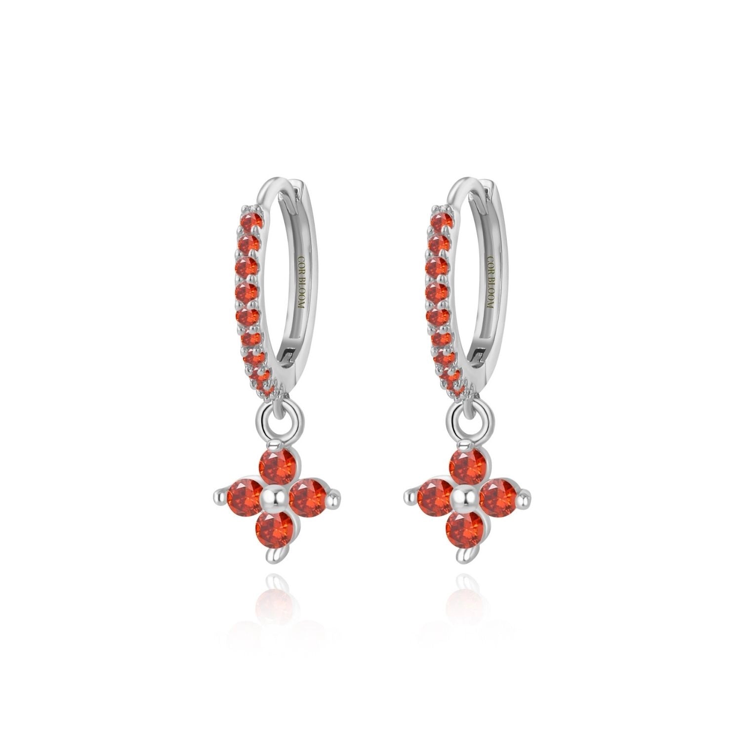 Avra Red Garnet Four-Leaf Clover Pave Hoops