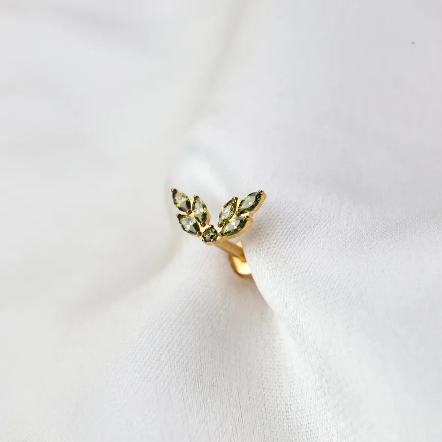Titanium Veda Peridot Leaf Crown Flat Back Stud