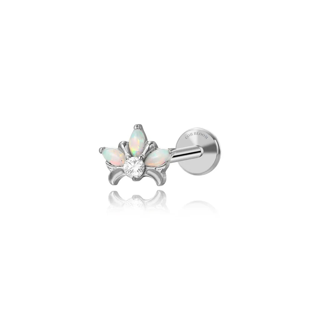 Titanium Hermes Pure White Opal Lotus Crown Stud