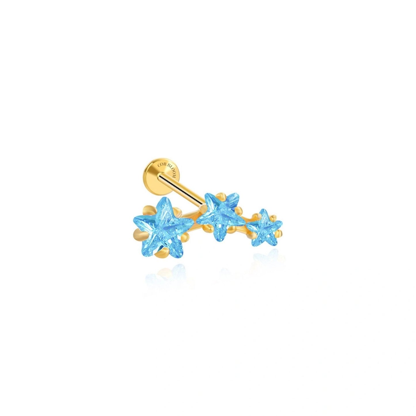 Aquamarine Trio Star Cluster Flat Back Piercing Stud