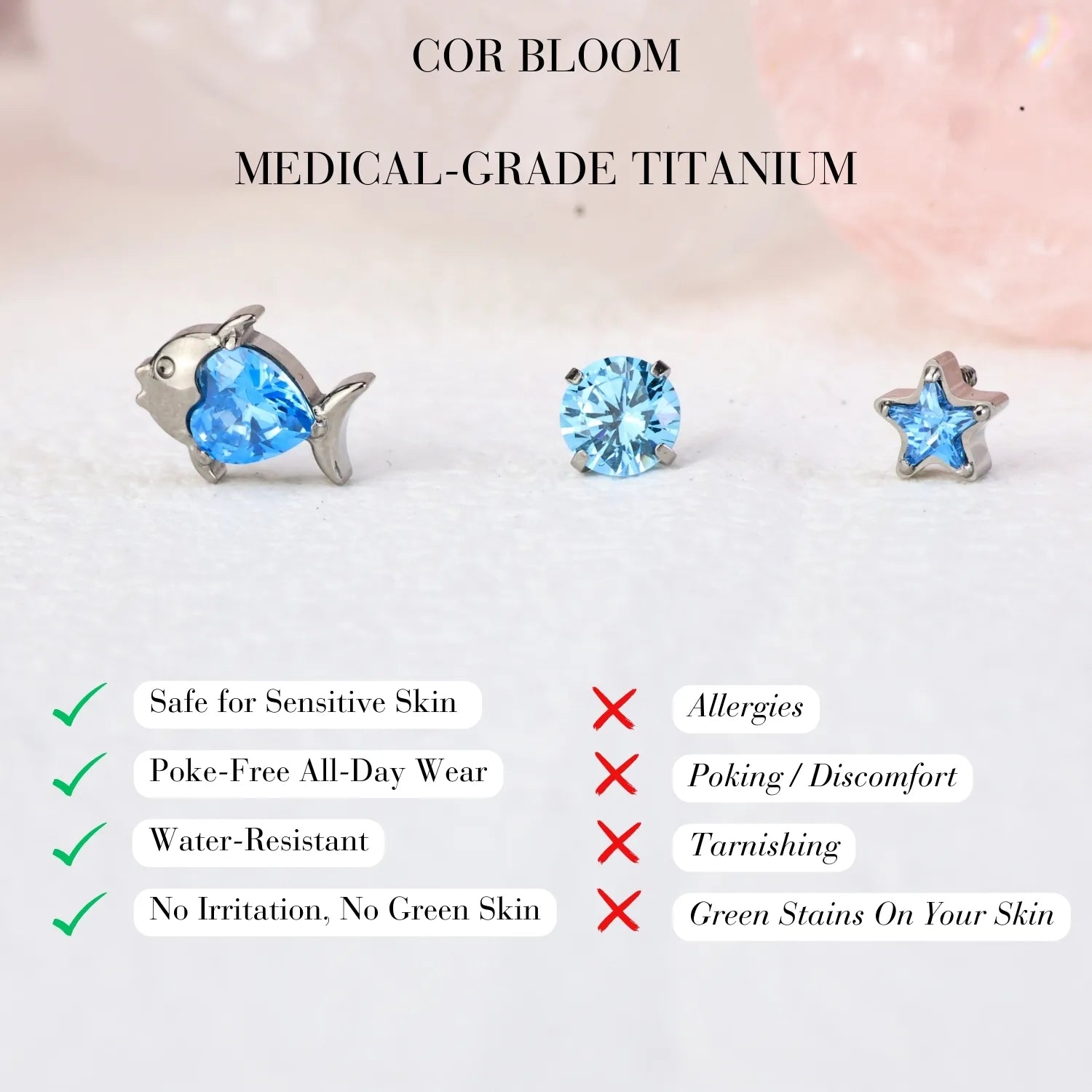 Titanium Clare Small Aquamarine Star Flat Back Stud