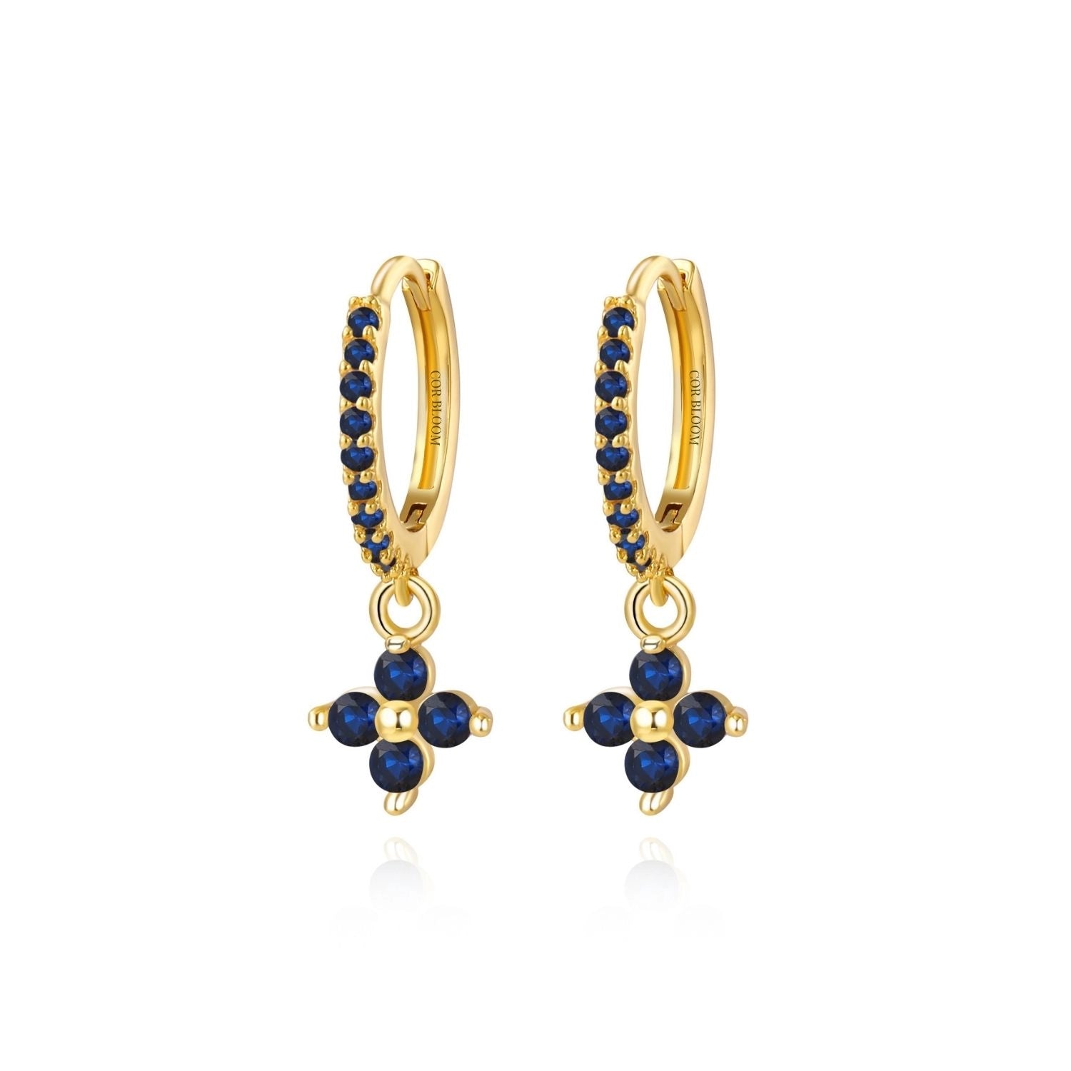 Avra Blue Sapphire Garnet Four-Leaf Clover Pave Hoops