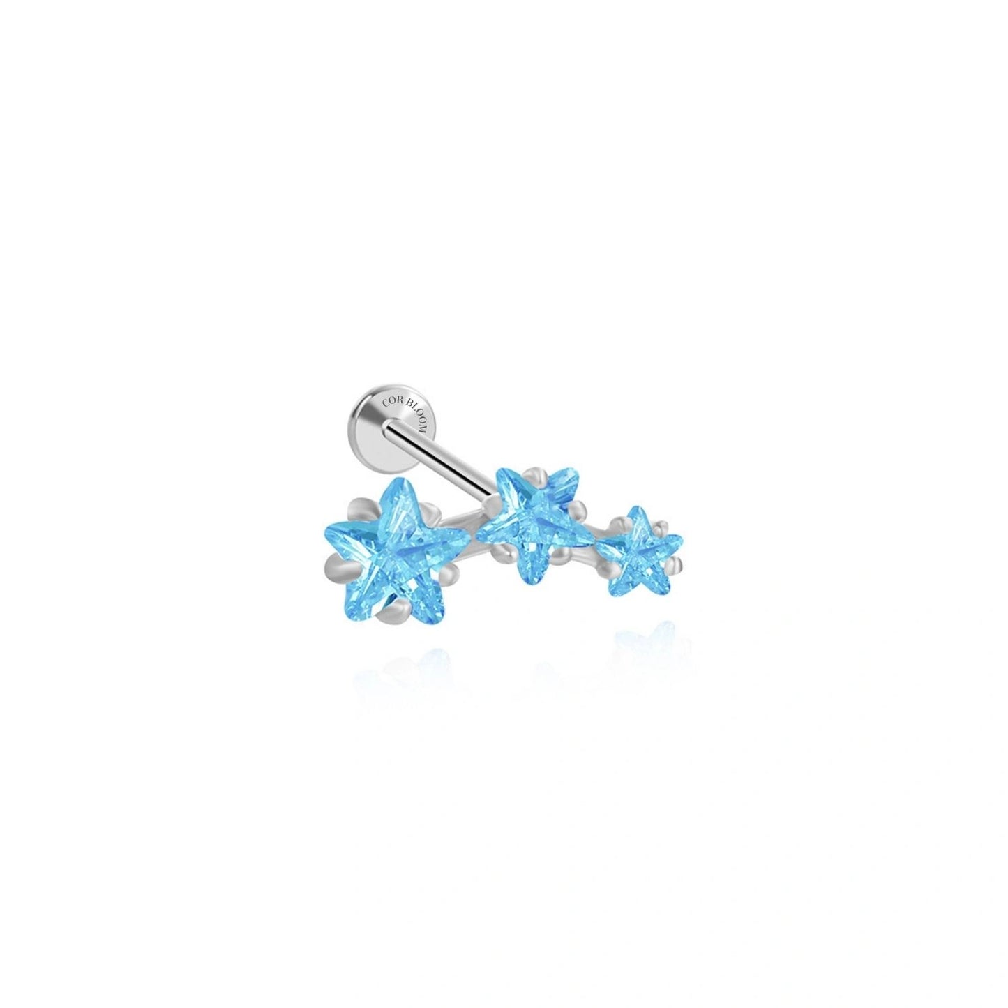 Aquamarine Trio Star Cluster Flat Back Piercing Stud