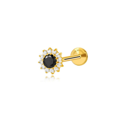 Titanium Black Gemstone Sunflower Flat Back Stud