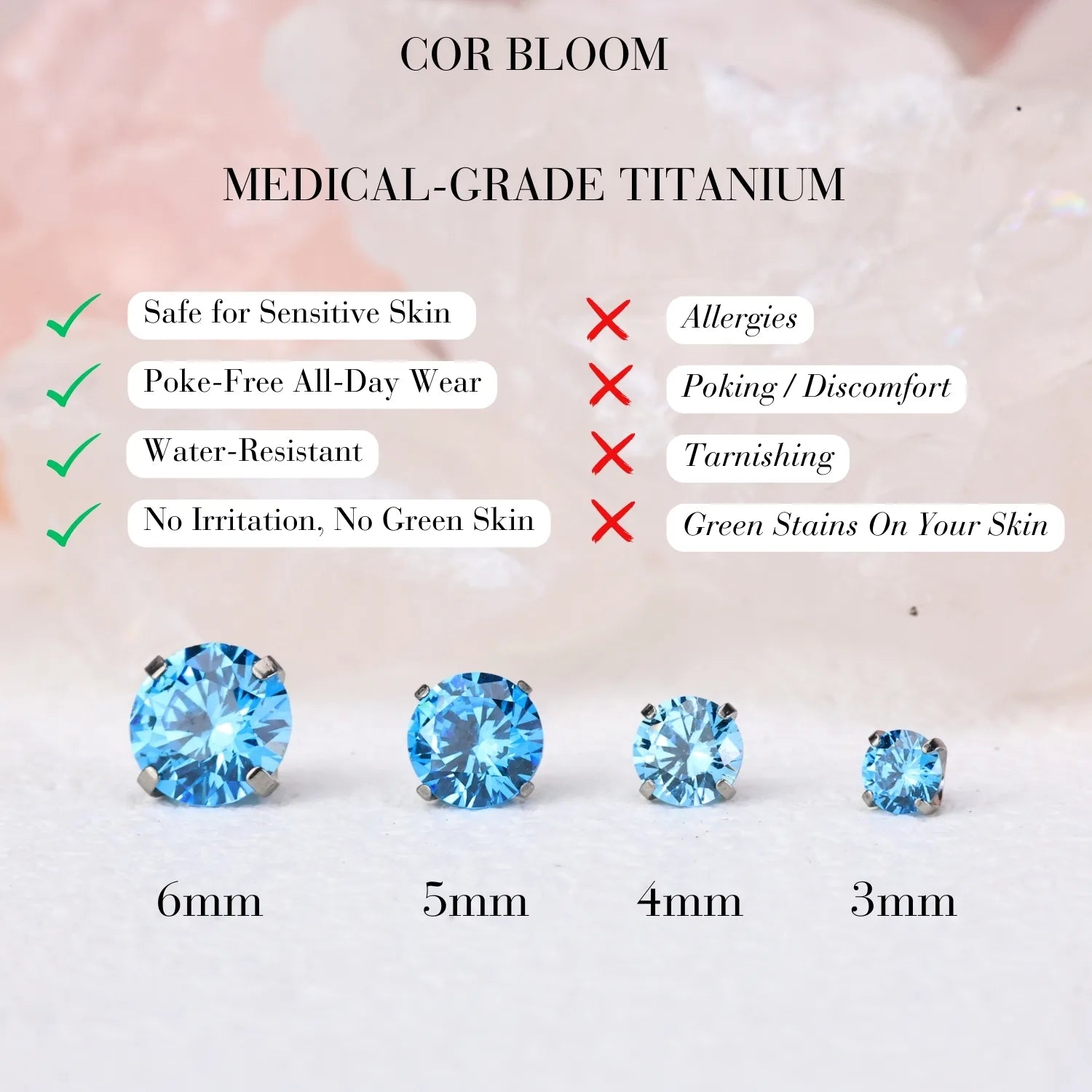 Titanium Multisize Aquamarine Stud (Push Pin)