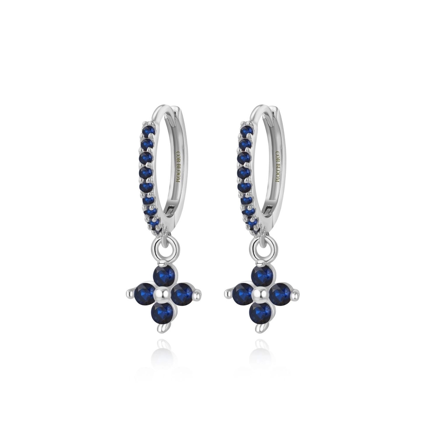 Avra Blue Sapphire Garnet Four-Leaf Clover Pave Hoops