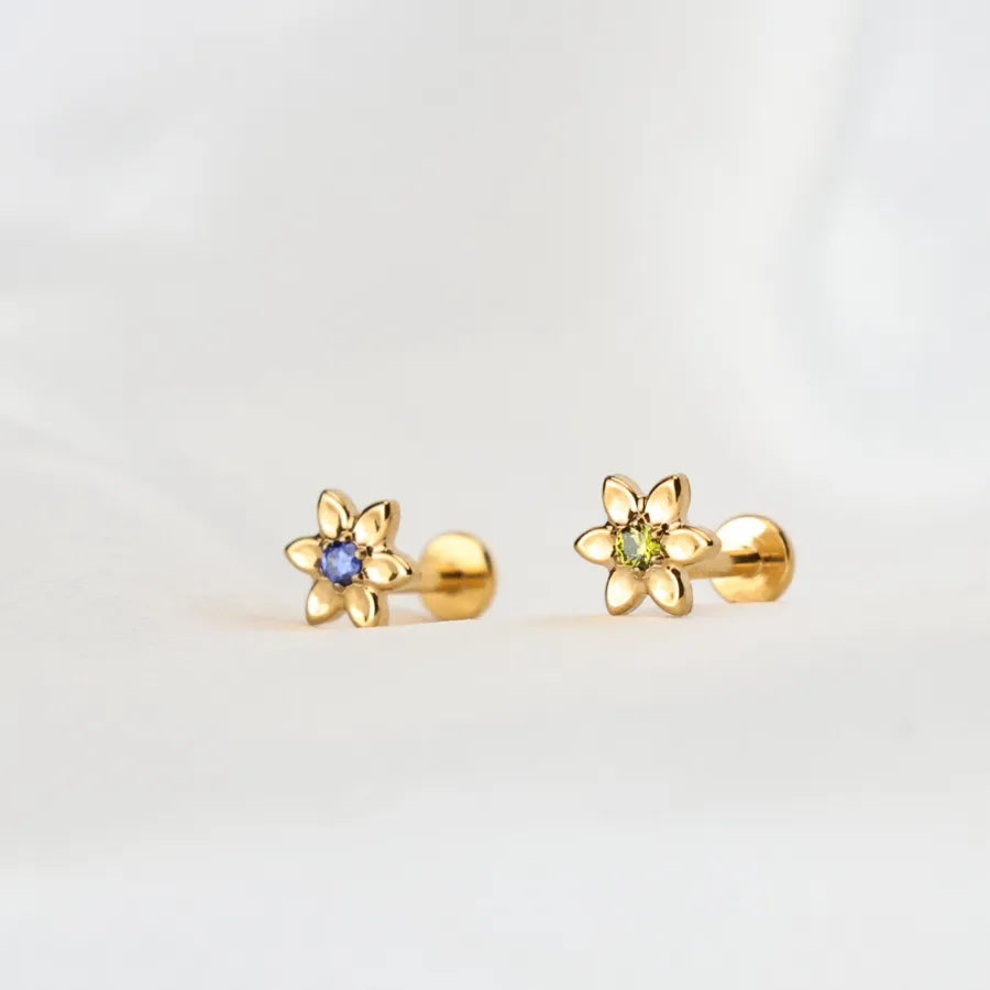 Titanium Azalea Dainty Tanzanite Flower Flat Back Stud