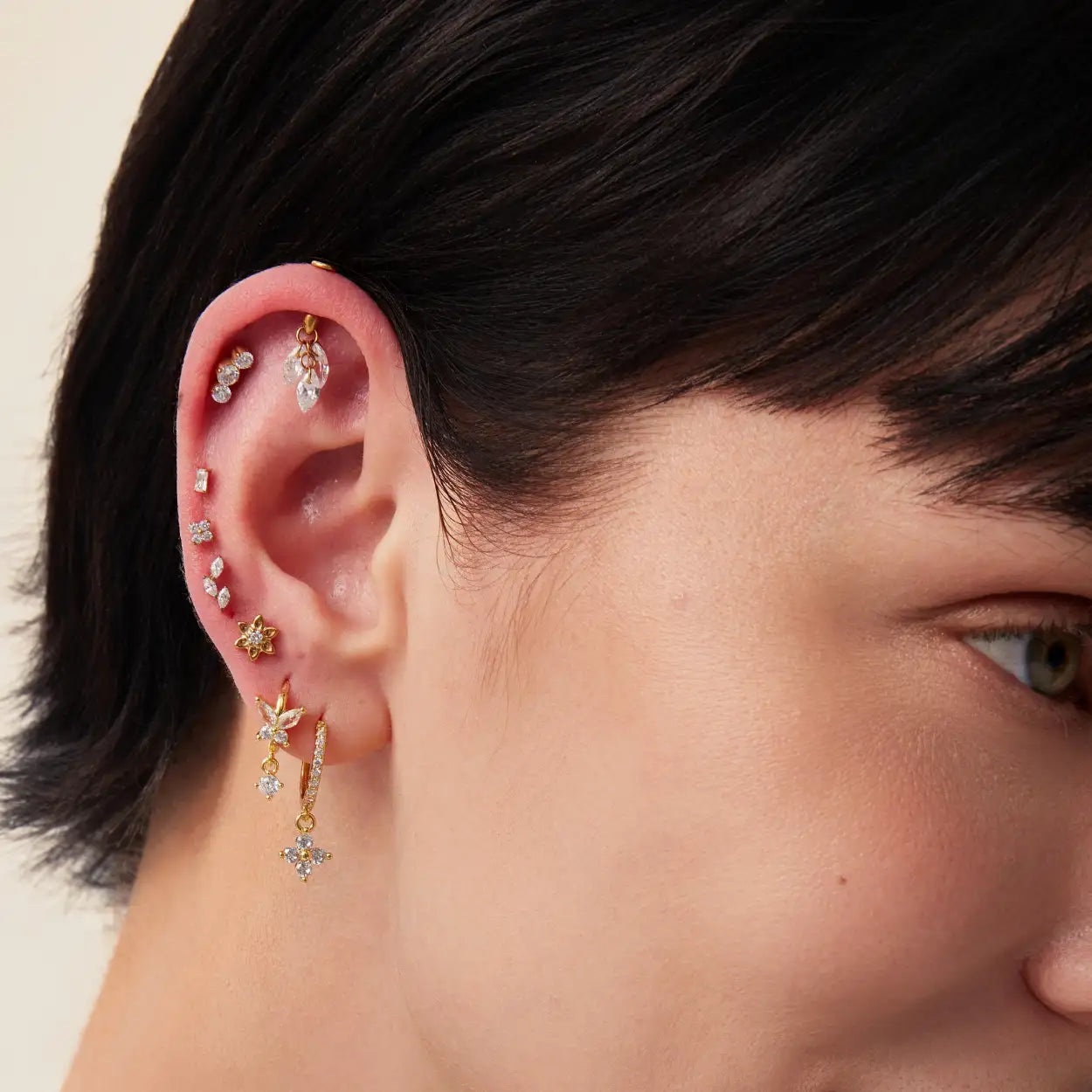Titanium Elpis White CZ Trinity Cluster Flat Back Stud