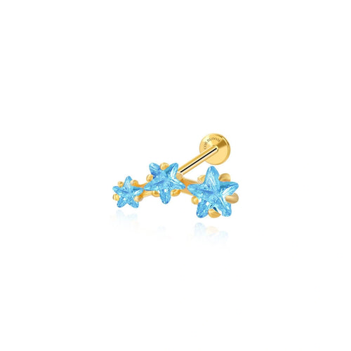 Aquamarine Trio Star Cluster Flat Back Piercing Stud