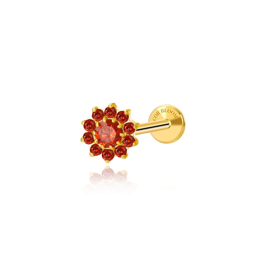 Titanium Red Garnet Sunflower Flat Back Stud