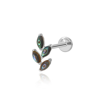 Titanium Quartus Abalone Climbing Leaf Flat Back Stud