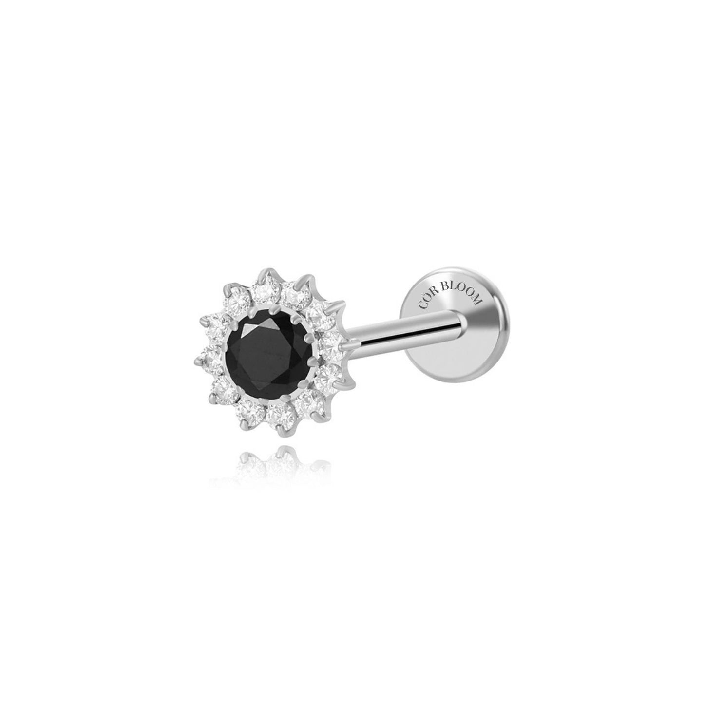 Titanium Black Gemstone Sunflower Flat Back Stud