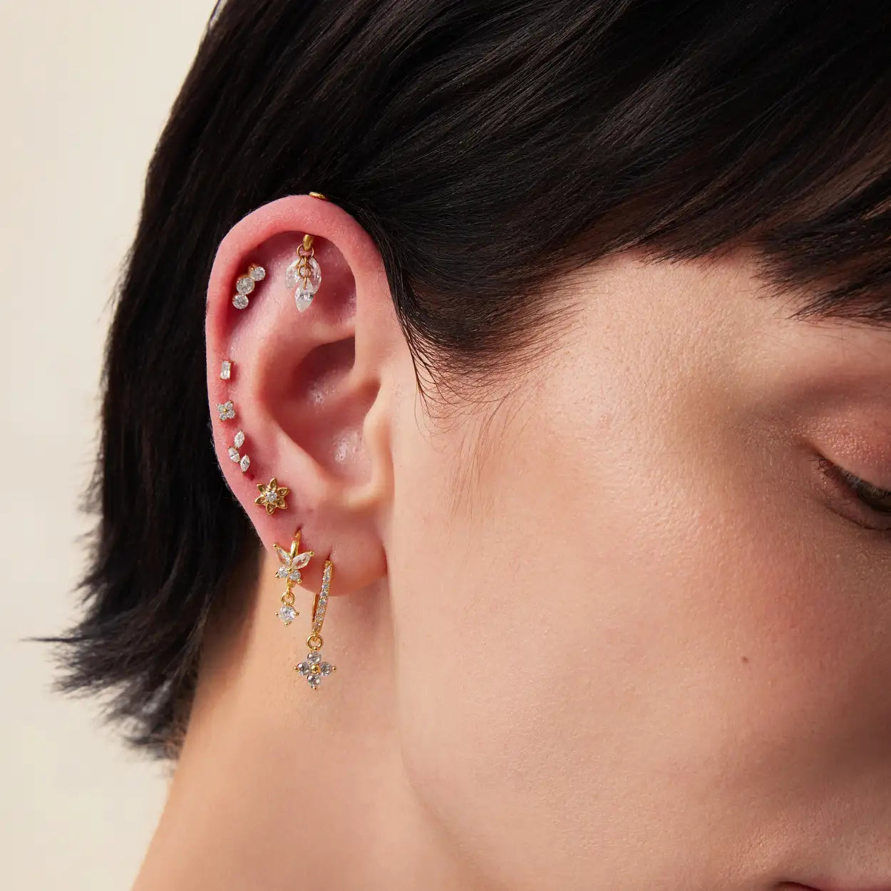 Titanium Floating Diamond Plume Flat Back Earring | Vertical Helix Stud