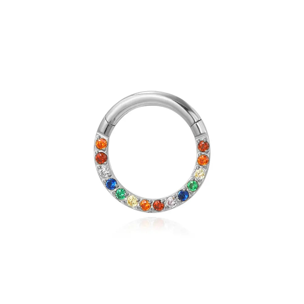 Titanium Multicolor Gemstone Rainbow Clicker | Septum Ring
