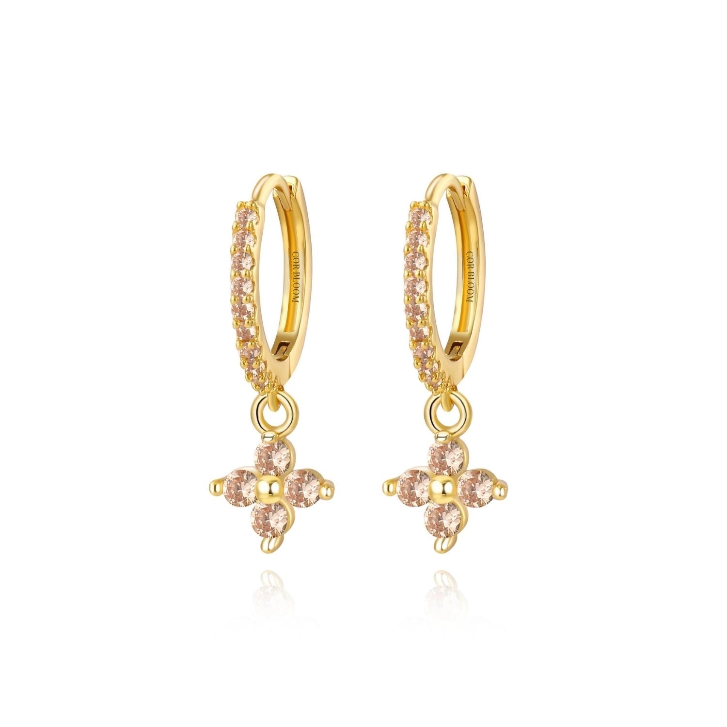 Avra Champagne Garnet Four-Leaf Clover Pave Hoops