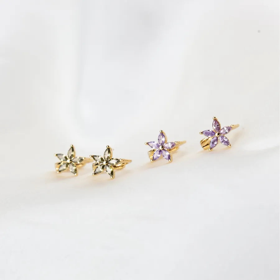 Ella Peridot Flower Huggie Earrings