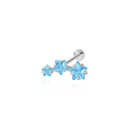 Aquamarine Trio Star Cluster Flat Back Piercing Stud