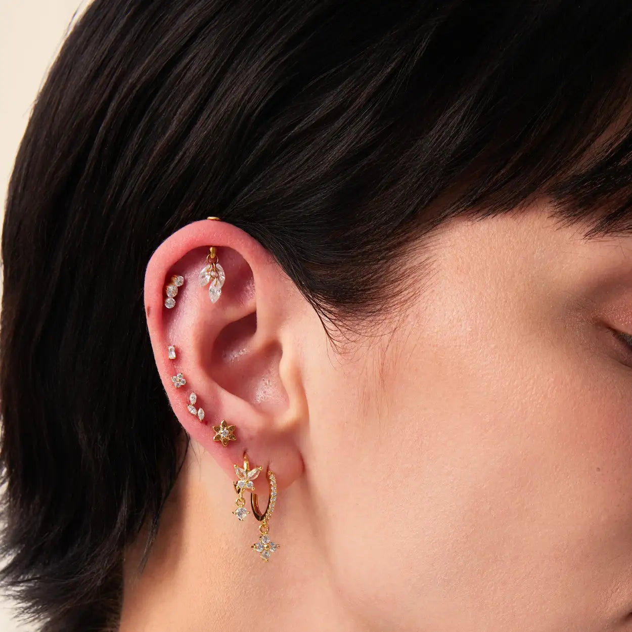 Titanium Floating Diamond Plume Flat Back Earring | Vertical Helix Stud