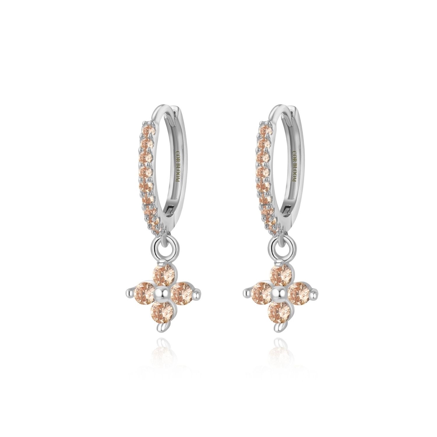 Avra Champagne Garnet Four-Leaf Clover Pave Hoops