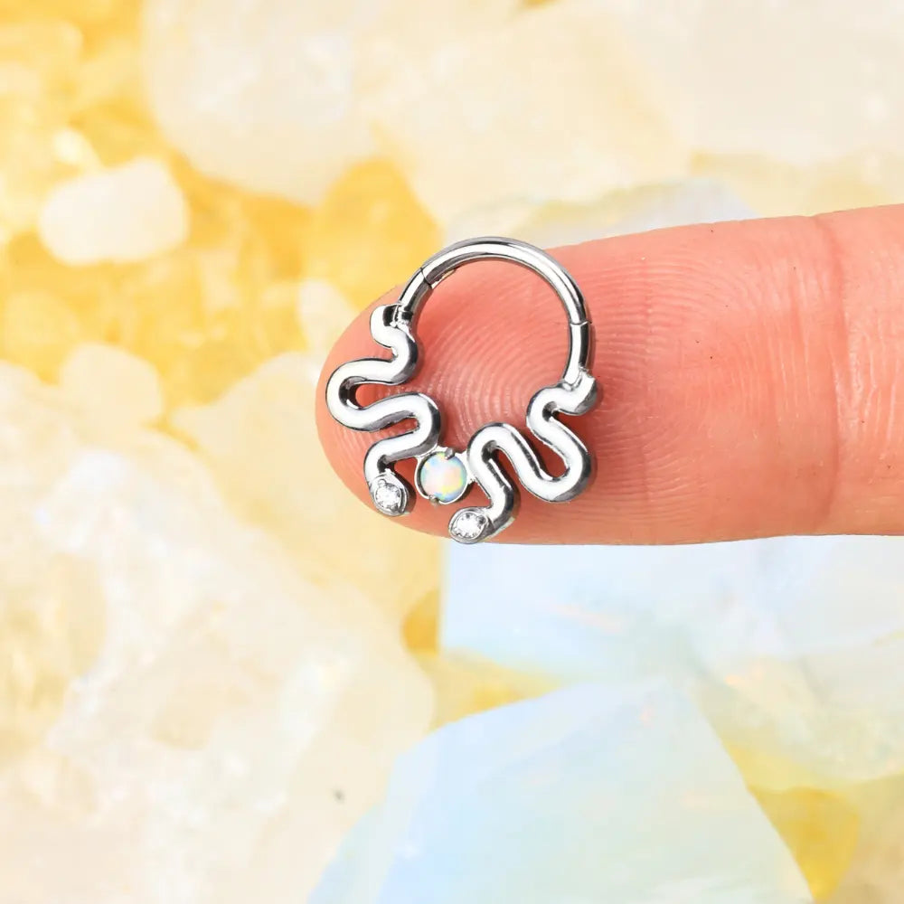 Titanium Duo Serpent White Opal Clicker