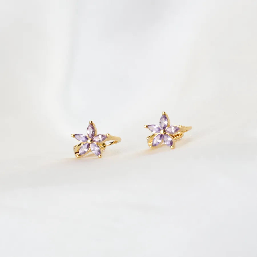 Ella Amethyst Flower Huggie Earrings