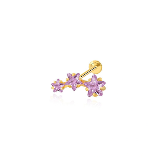 Amethyst Trio Star Cluster Flat Back Piercing Stud